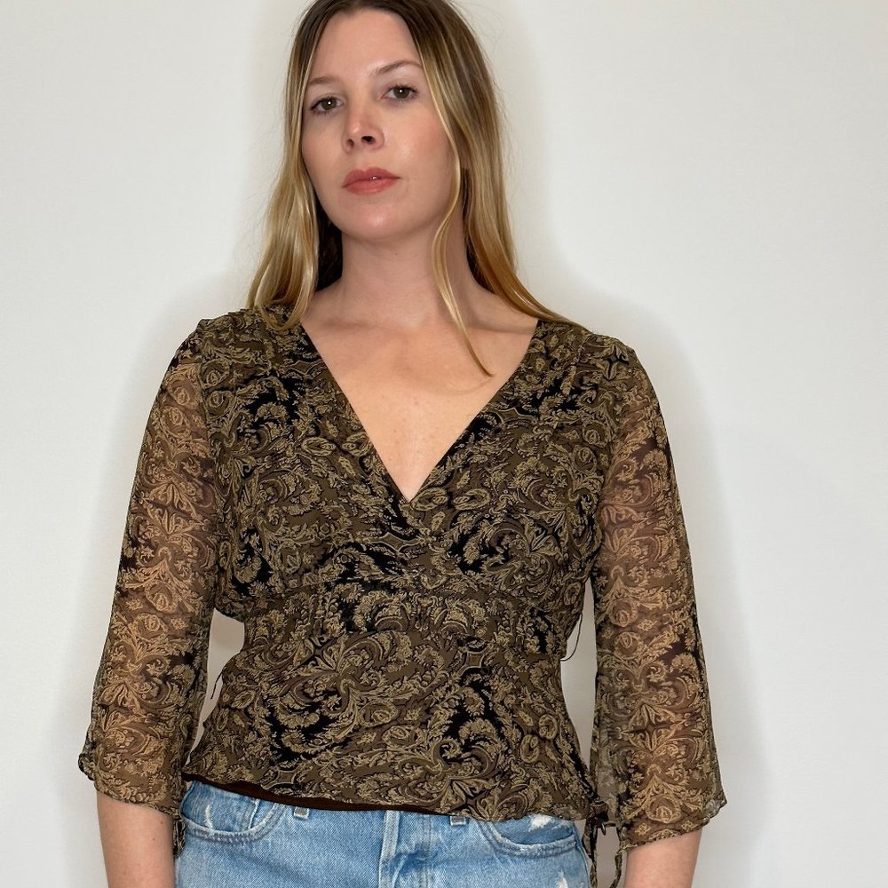 Vintage ECI New York Y2K Silk Bell Sleeve Top